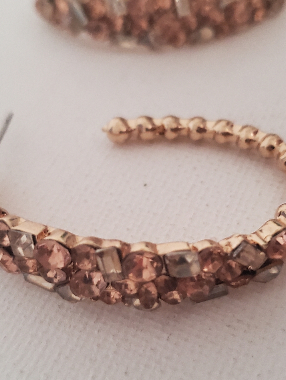 Gold-Tone Crystal Hoop Earrings - Sparkling‎ Rose Gold Stones - Picture 4 of 7